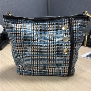 MIAN blue plaid purse approximately 12” wide by 10” length